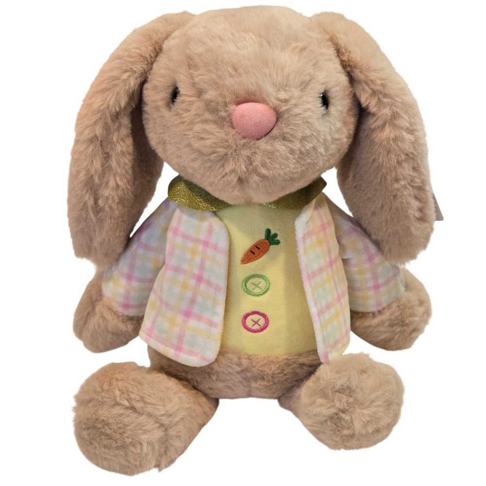 Fengtuo International Easter Sitting Dress Up Bunny Plush 9in Tan Plaid Cardigan